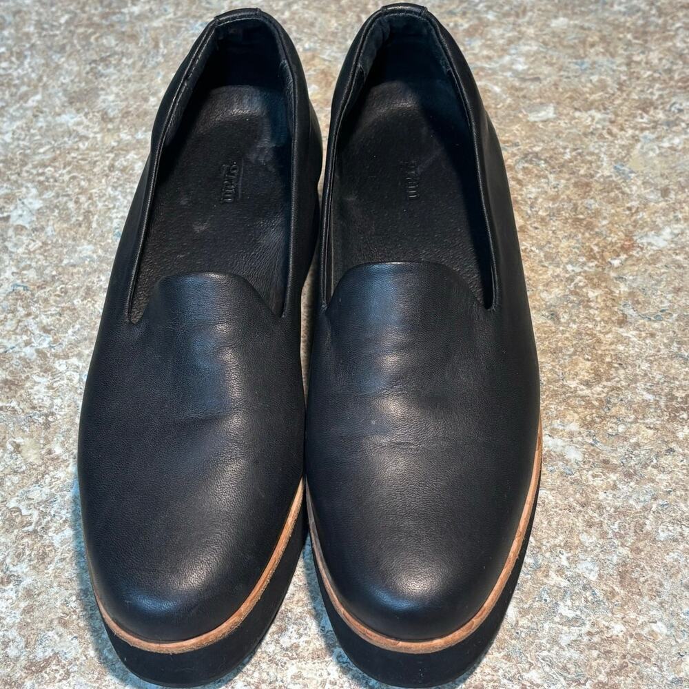Gram Svarta Black Platform Flat Slip on Leather Loafers Shoes Size 7.5 - Picture 3 of 11